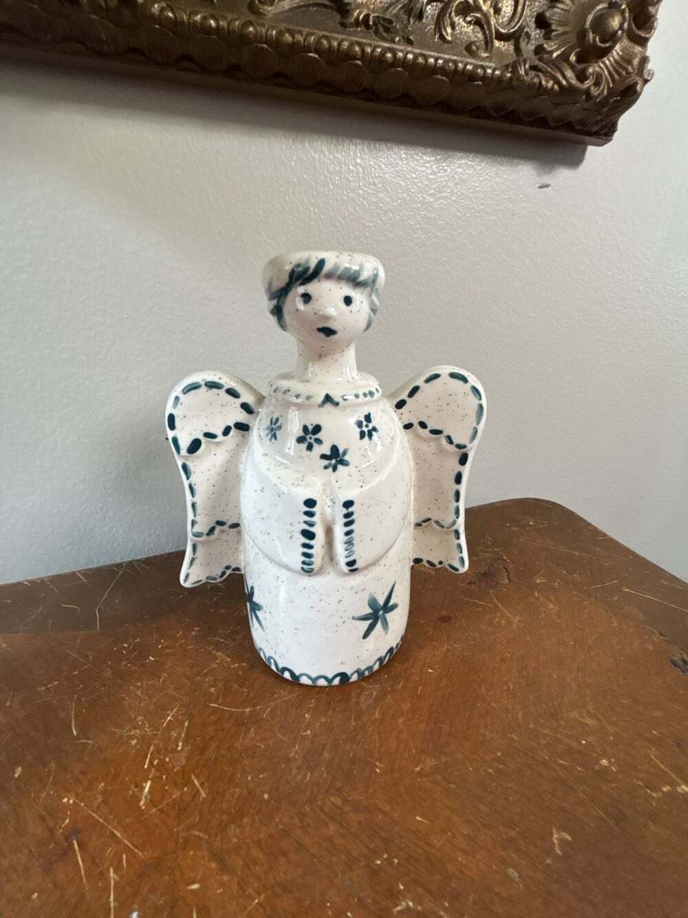 Vintage Hand-Painted Ceramic Angel Candle Holder signed DHO